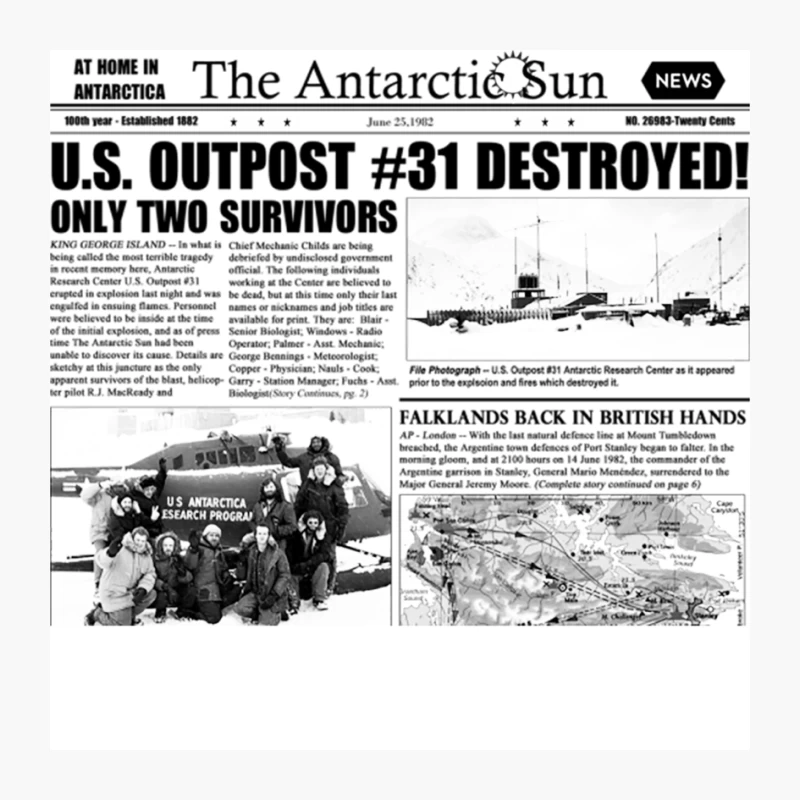 Antarctic Disaster and Falklands War: Historical Newspaper Headlines Pin