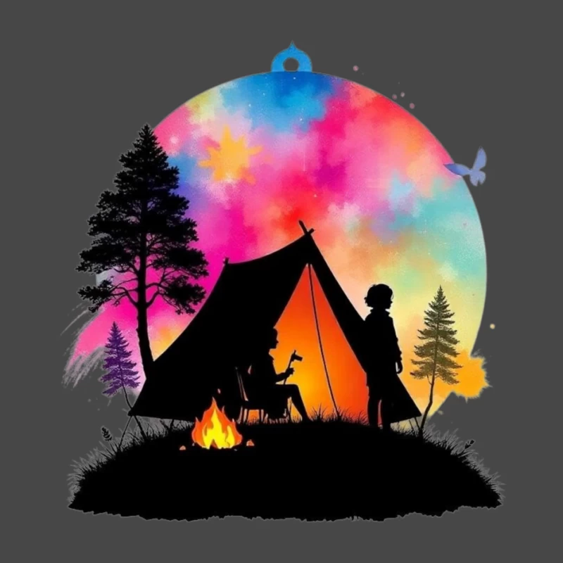 Magical Camping Night Under Colorful Aurora Sky Pin