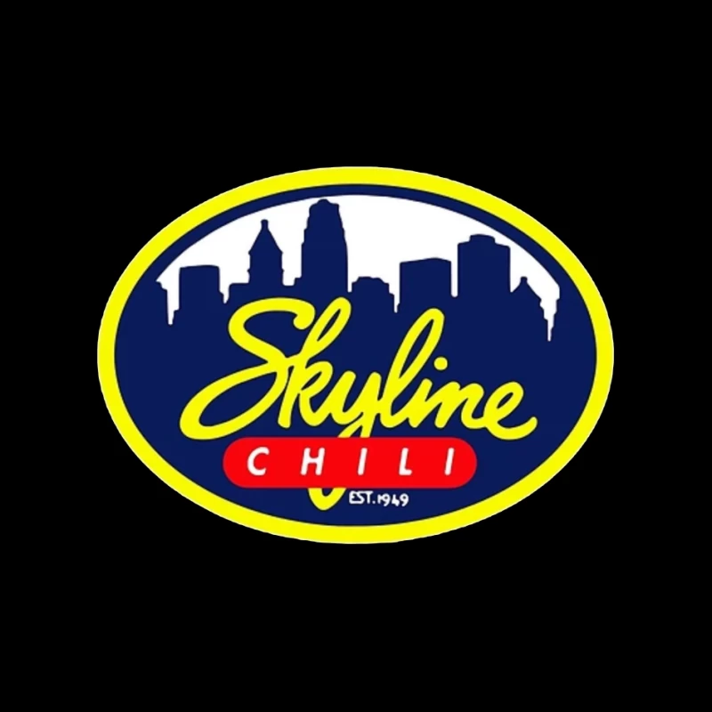 Skyline Chili Restaurant Brand Logo with Cincinnati Cityscape Pin