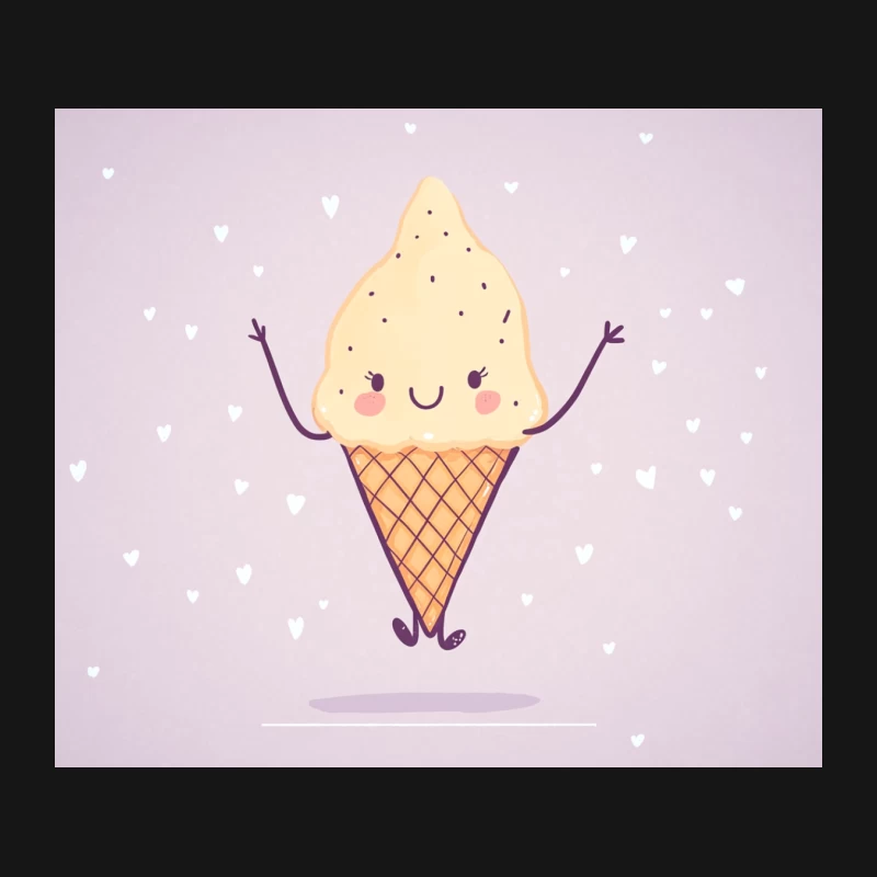 Cute Kawaii Ice Cream Cone with Hearts Background Mouse Pad