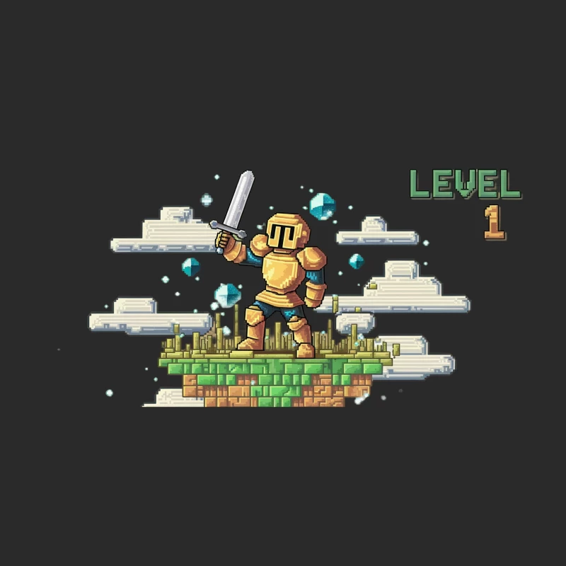 Retro Pixel Art: Knight on Floating Island - Level 1 Baseball Cap
