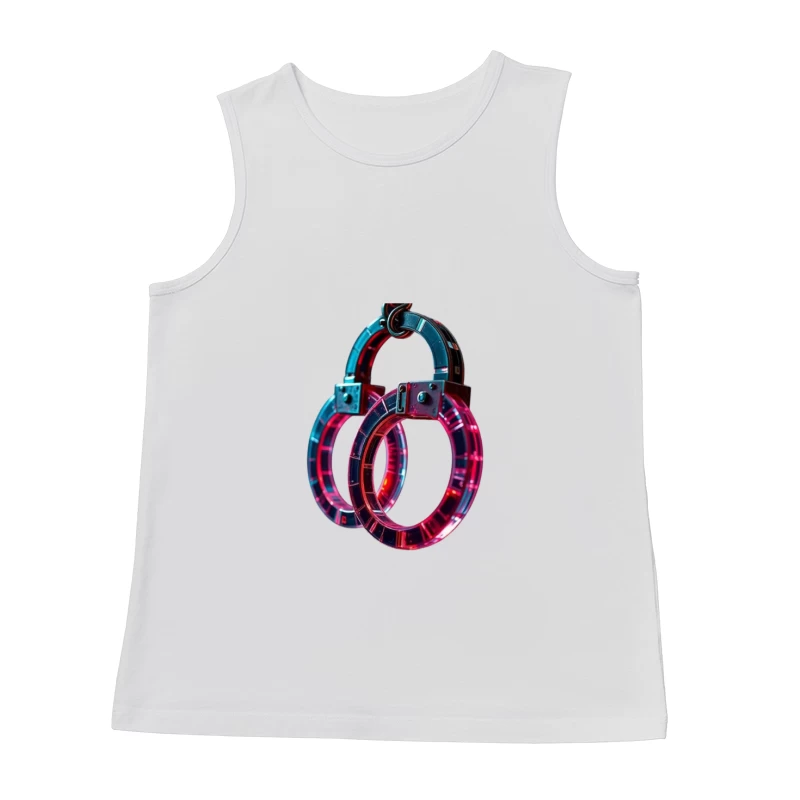 Illuminated Cyberpunk Handcuffs with Neon Pink and Blue Glow Male Tank Top