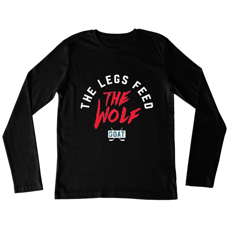 The Wolf and Goat Text Design with Minimalist Typography Female Long Sleeve T-Shirt