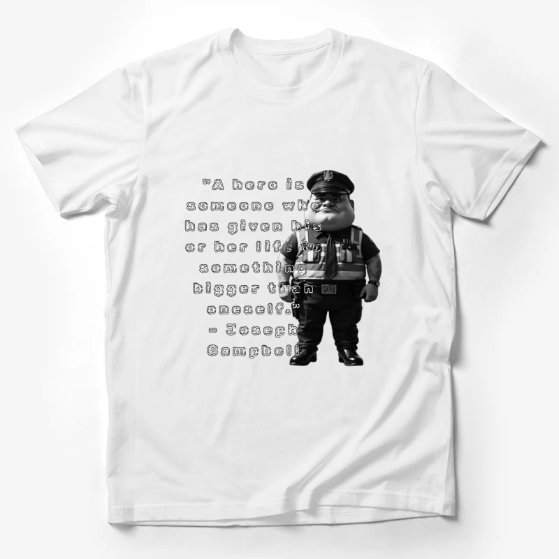 Police Officer Cartoon with Heroic Service Quote Male T-Shirt