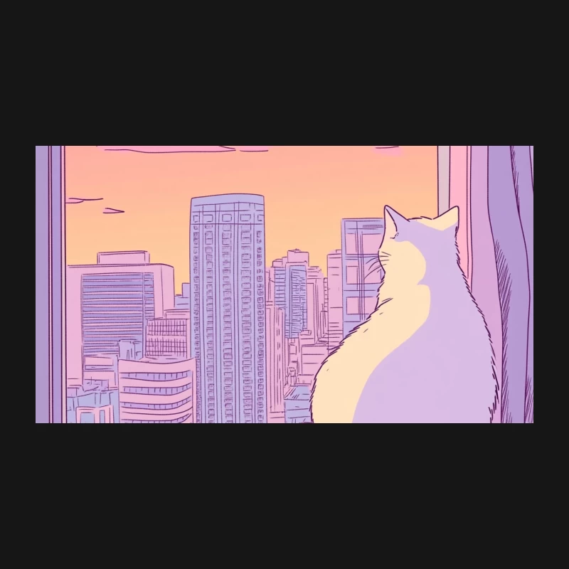 Cat Watching Sunset Cityscape from Window Desk Mat