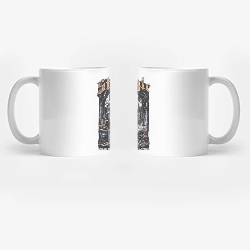 Punk Rock Skeleton Guitarist in Urban Grunge Scene Coffee Mug