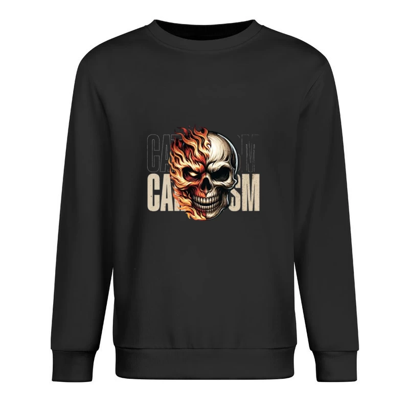 Burning Skull Gothic Flame Design Male Pullover Sweatshirt