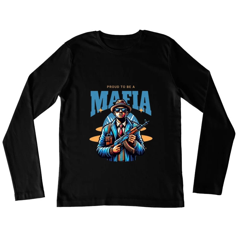 Vintage-Style Mafia Gangster Illustration with Weapon Female Long Sleeve T-Shirt