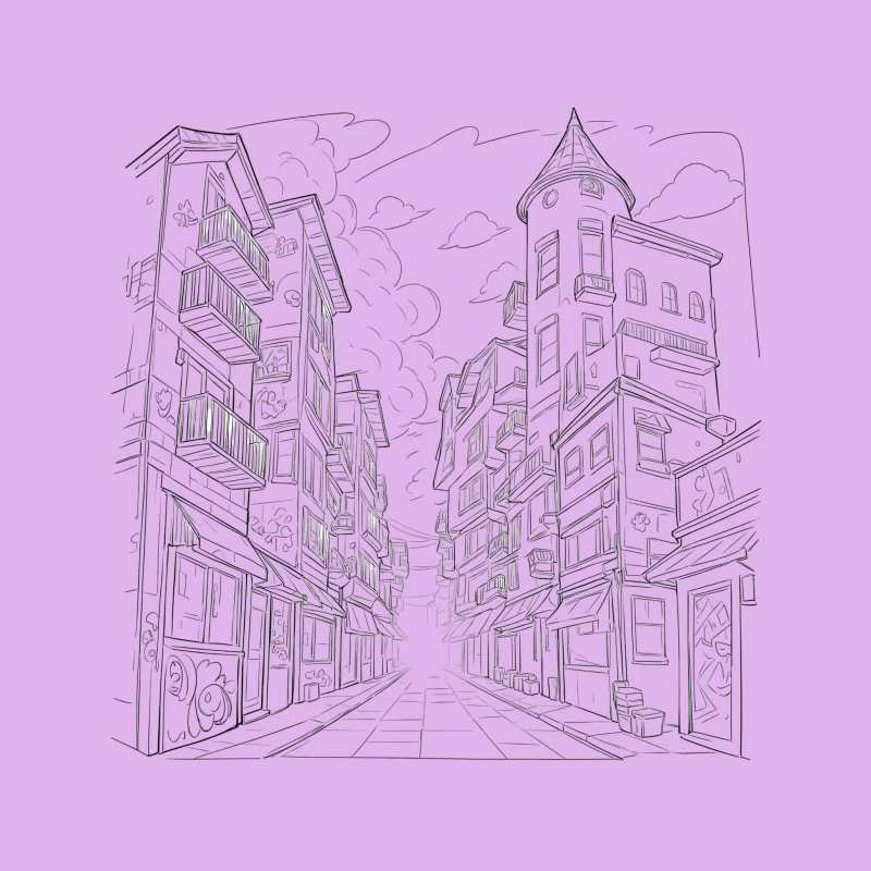City Street Illustration Tapestry