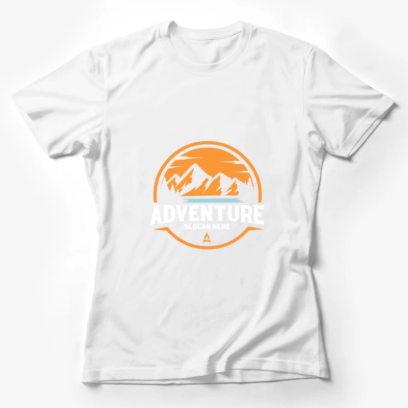 Abenteuerlogo mit Bergen und Sonnenuntergang Damen T-Shirt