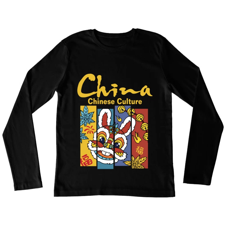 Chinesische Kultur mit Löwenkopf Damen Langarm T-Shirt