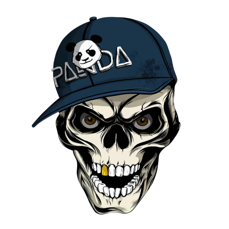 Skull with Panda Cap Graphic Illustration Pin