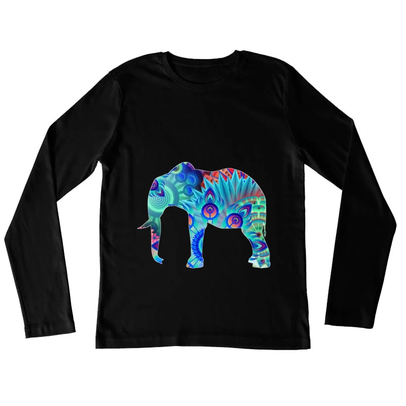 Bunte Elefantengrafik Damen Langarm T-Shirt