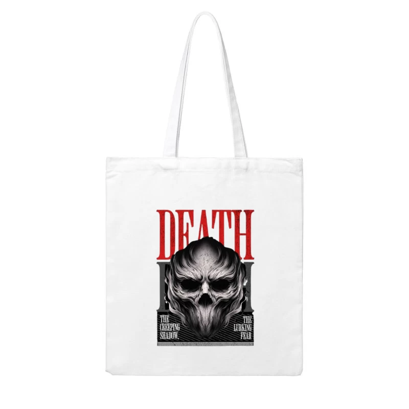 Gothic Death Skull with Red Typography Art Cotton Tote Bag