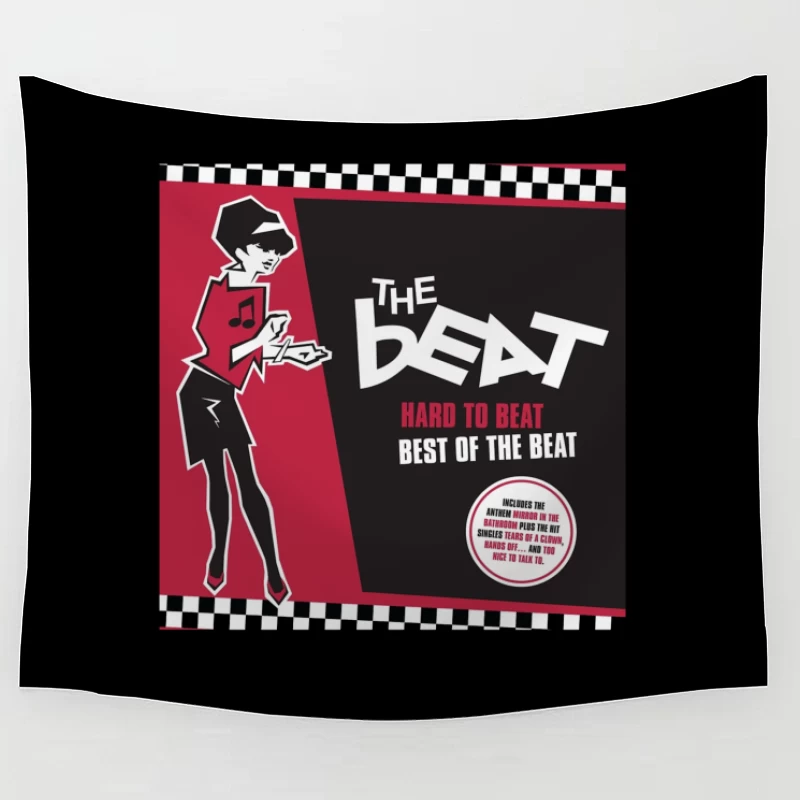 "Hard to Beat: Best of The Beat" Ska Music Album Cover with Red and Black Design Tapestry