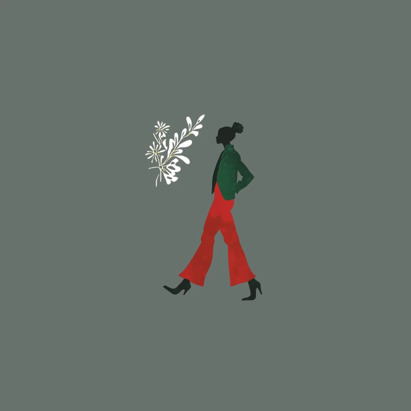 Retro Minimalist Fashion Silhouette: Woman in Green and Red Baseball Cap