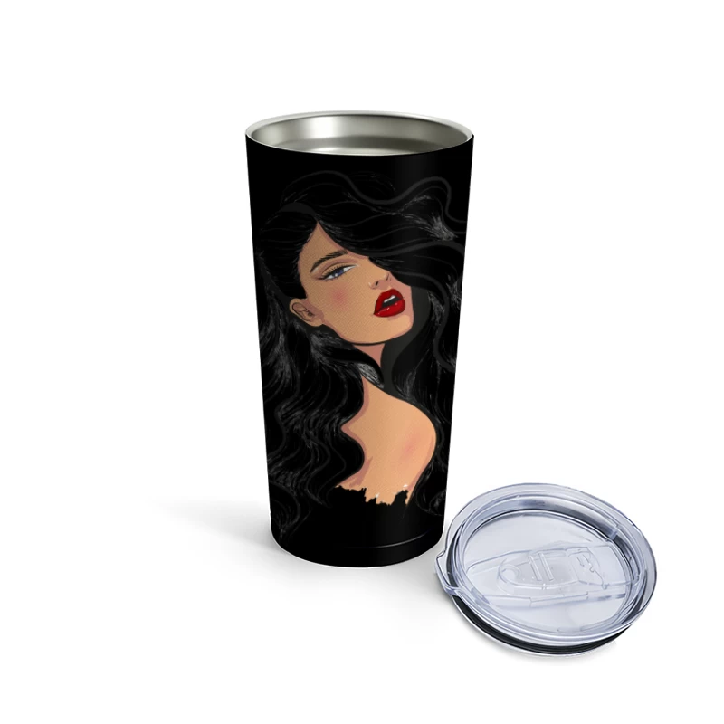 Portrait of a Beautiful Woman with Flowing Hair Travel Mug
