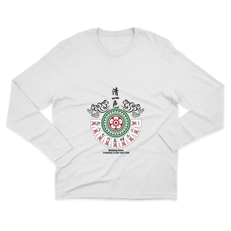 Mahjong-Kunstwerk mit Blumen- und Zahlensteine Herren Langarm T-Shirt