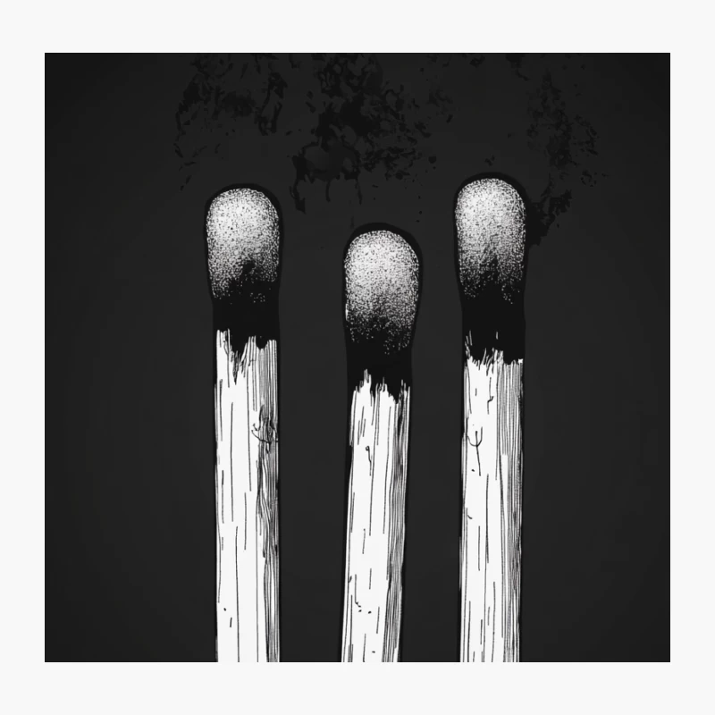 Burnt Matches: A Minimalist Black and White Macro Study Throw Pillow