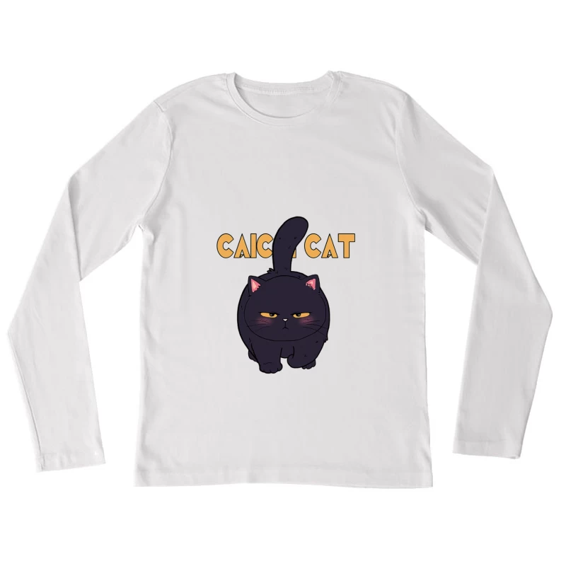 Grummelige schwarze Katze Illustration Damen Langarm T-Shirt