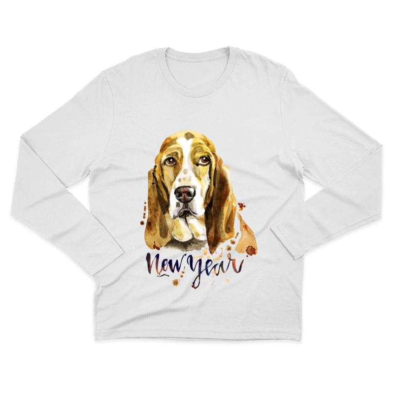 Portrait de chien aquarelle pour le Nouvel An Homme Manches Longues T-Shirt
