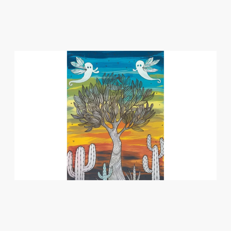 Whimsical Desert Sunset with Ghostly Friends Travel Mug