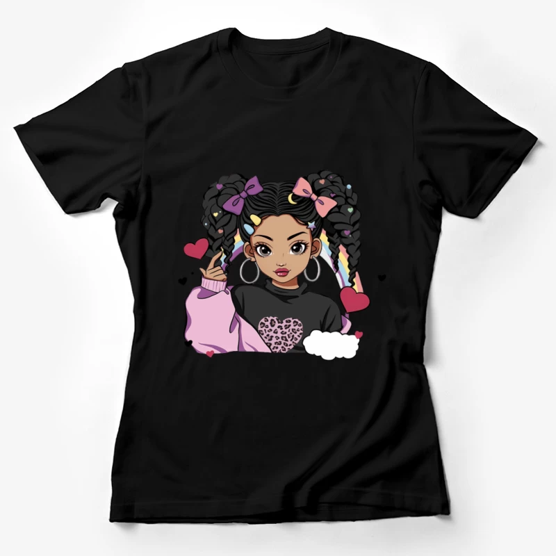 Mädchen mit Zöpfen und Regenbogen Damen T-Shirt