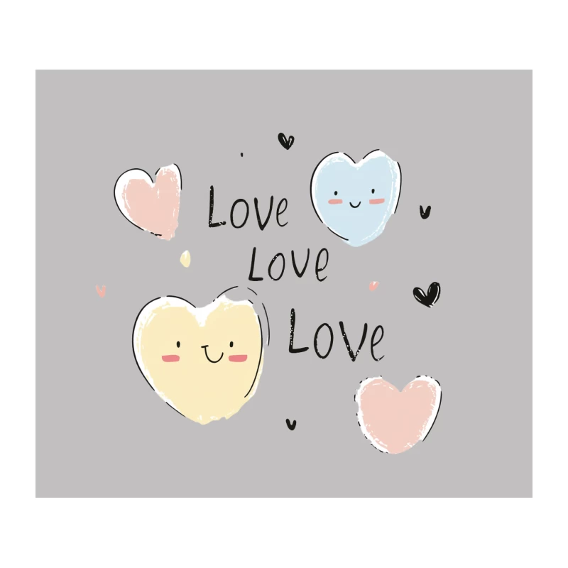 Cute Hand-Drawn Love Hearts Illustration in Pastel Colors Tapestry