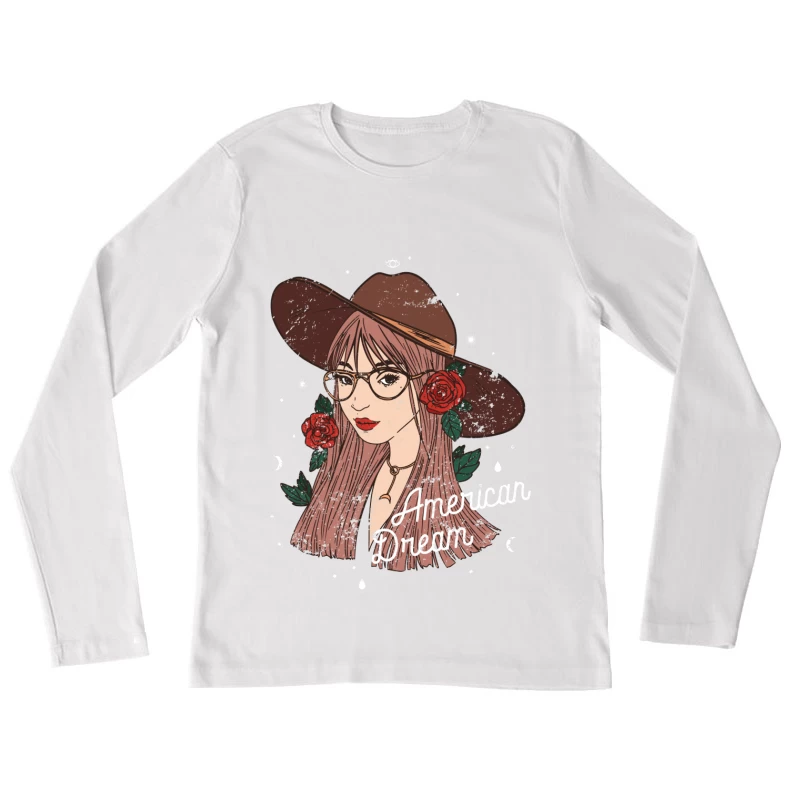 Jeune Femme avec Chapeau et Roses Femme Manches Longues T-Shirt