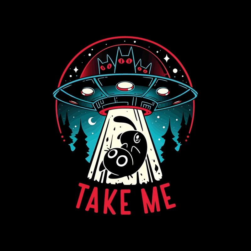 Take Me – UFO & Cat Abduction Whimsy Cotton Tote Bag