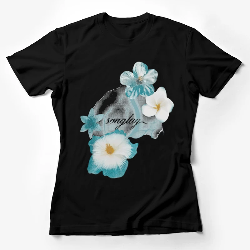 Blumen und Schriftzug Kunst Damen T-Shirt