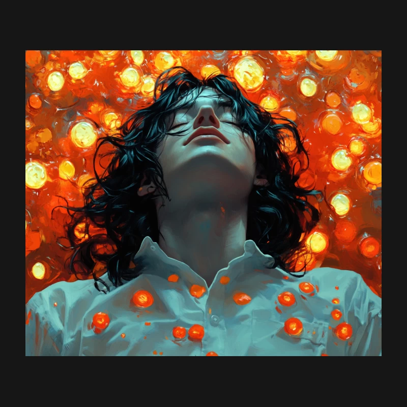 Surreal Portrait with Orange Lights and Closed Eyes Mouse Pad
