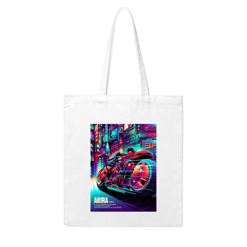 Cyberpunk Akira Motorcycle in Neon City Cotton Tote Bag