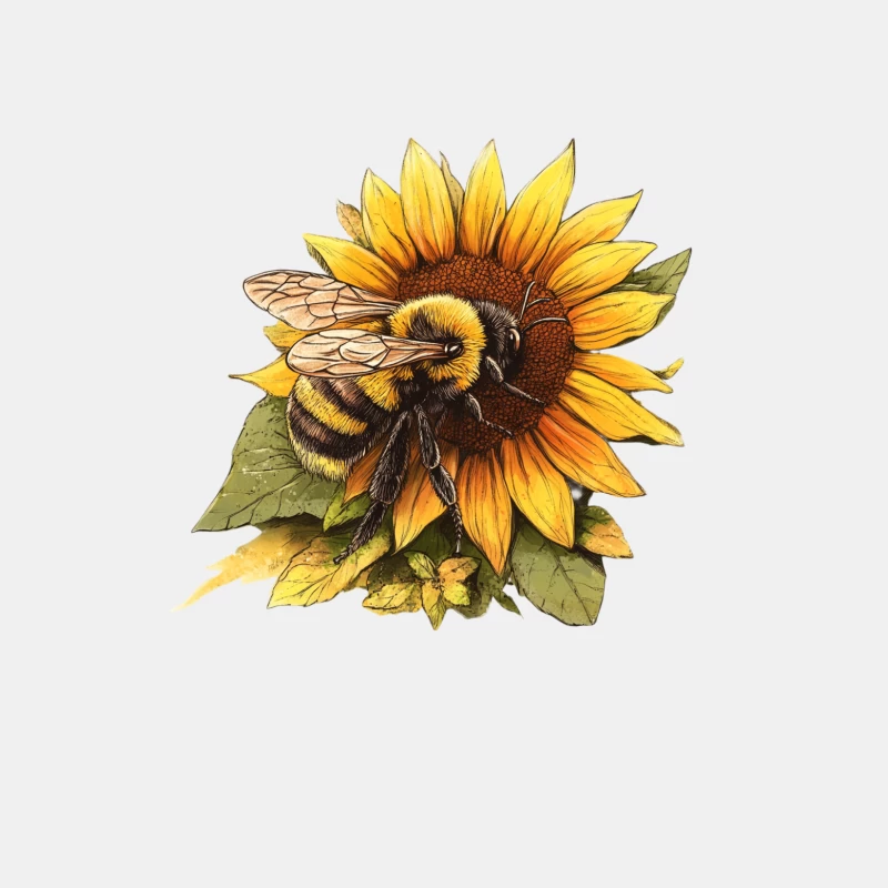 Detailed Illustration of Bee Pollinating Sunflower Male Tank Top