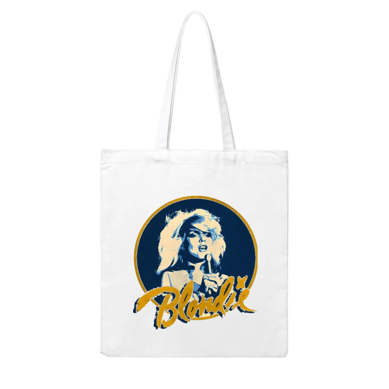 Vintage Blondie Band Logo with Blue and Gold Design Cotton Tote Bag