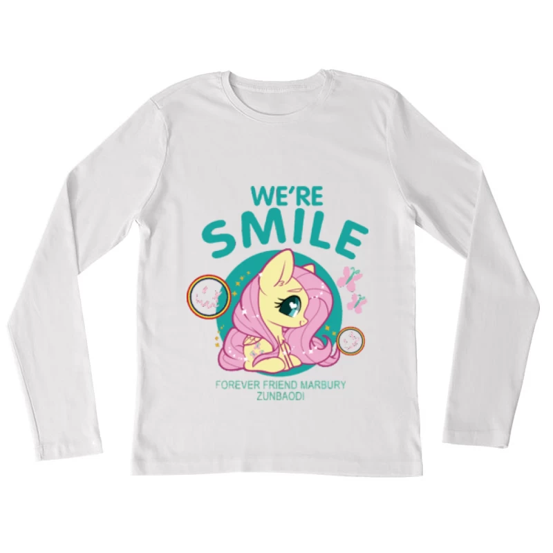 Süßes Pony-Design mit Fröhlichkeit Damen Langarm T-Shirt