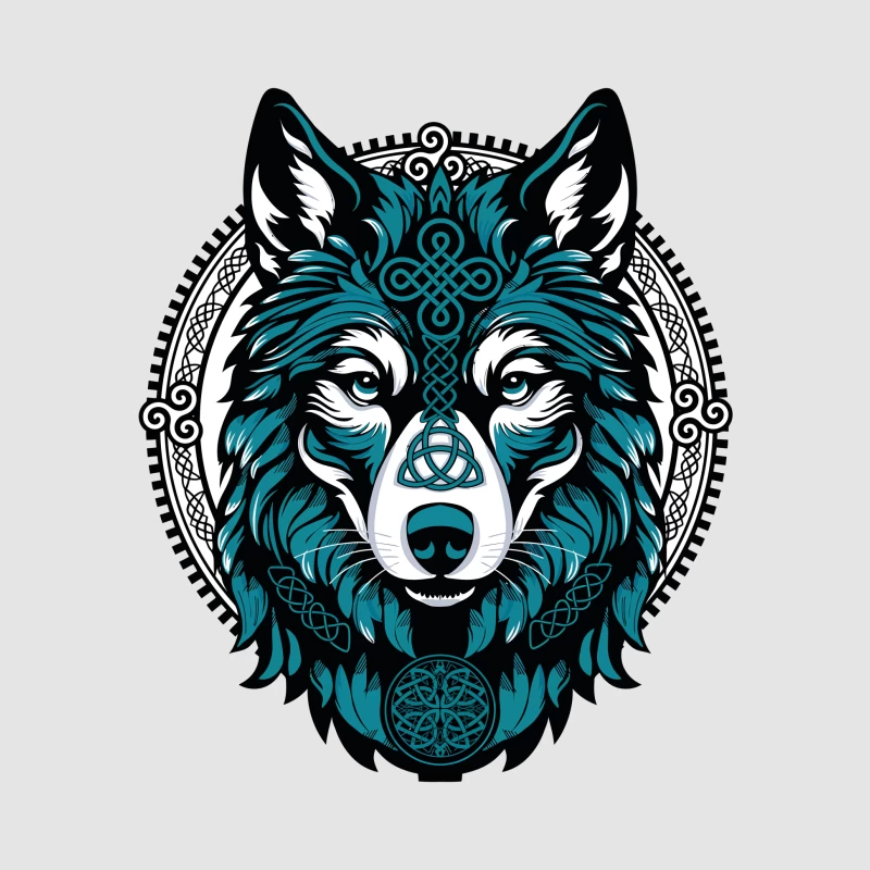 Majestic Celtic Wolf – Teal Knotwork Design Male Pullover Hoodie