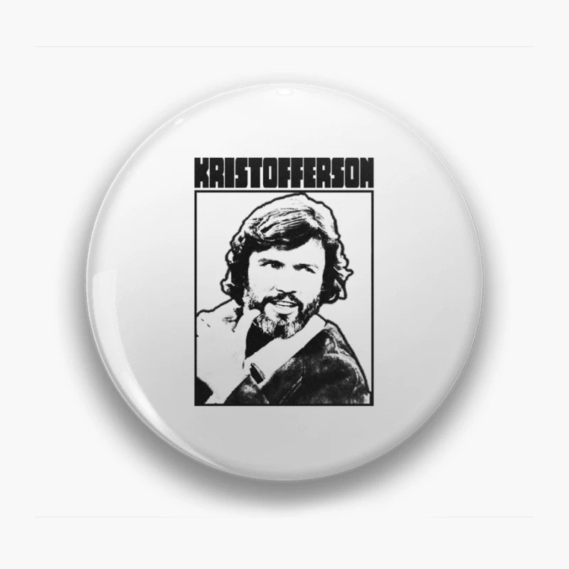 Vintage Black and White Album Cover of Bearded 70s Musician Pin