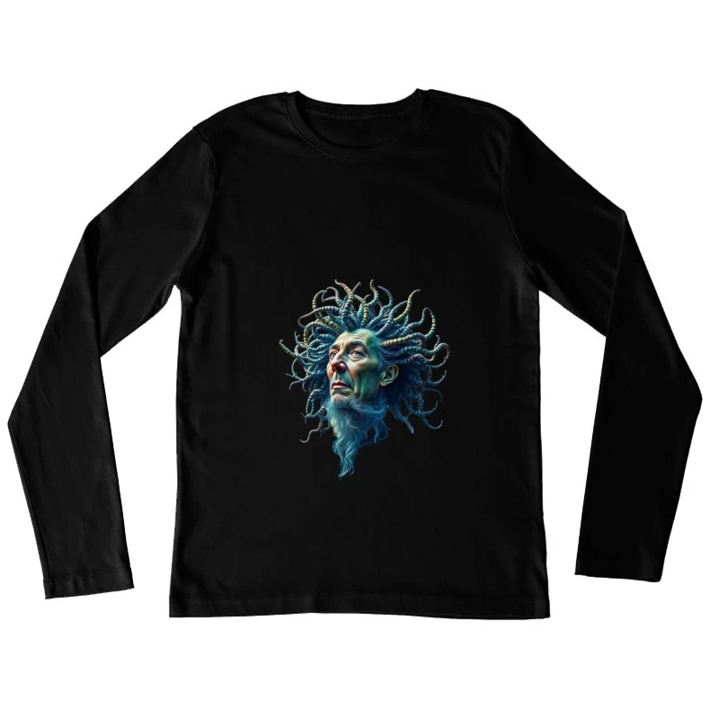 Surreal Medusa-Inspired Portrait with Blue Tentacles Female Long Sleeve T-Shirt