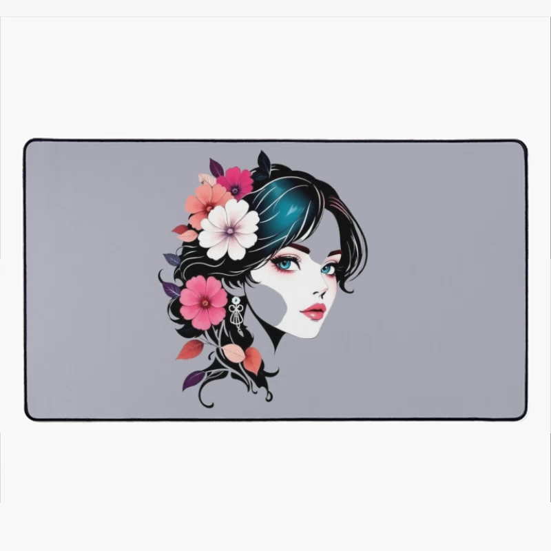 Elegant Floral Portrait with Turquoise Accents Desk Mat