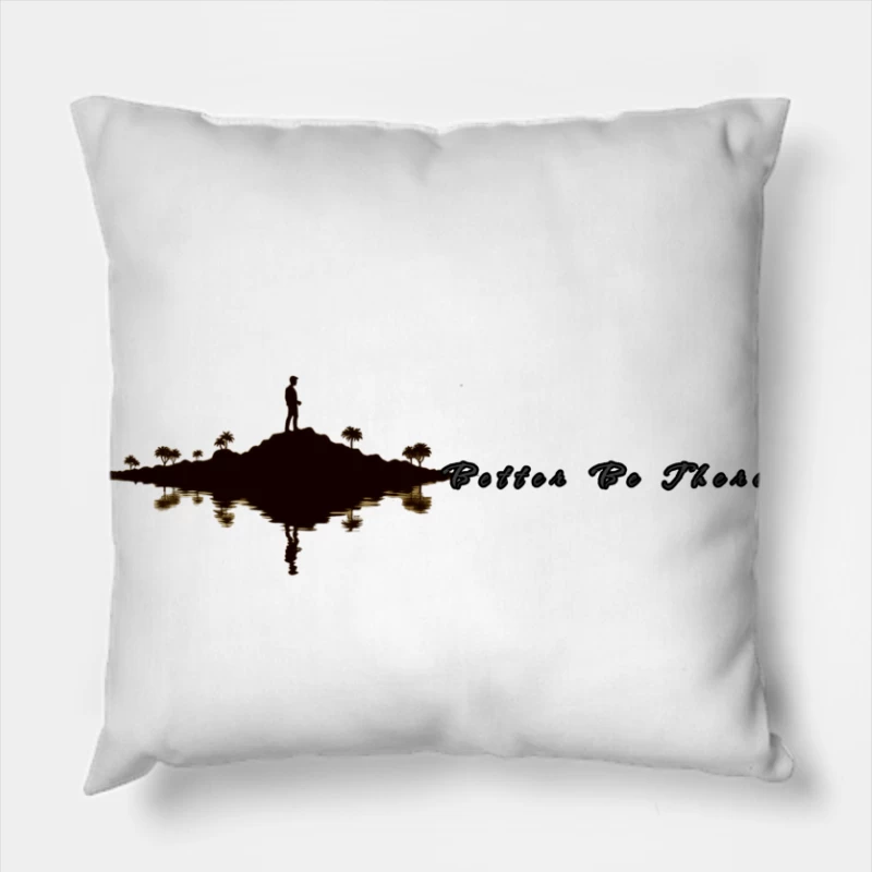 Solitary Figure on Reflective Island with Text Throw Pillow