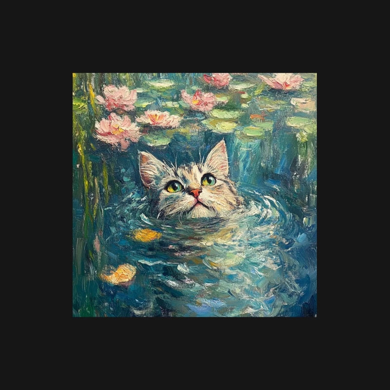 Whimsical Cat in Monet's Water Lily Pond Male Long Sleeve T-Shirt