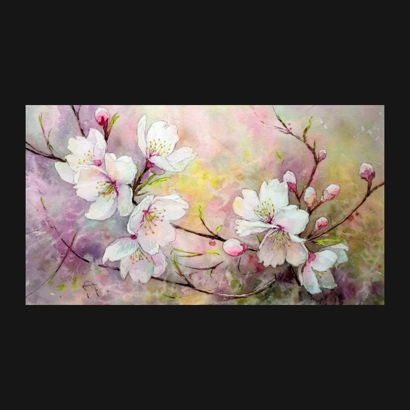 Delicate Cherry Blossoms: A Watercolor Spring Symphony Desk Mat