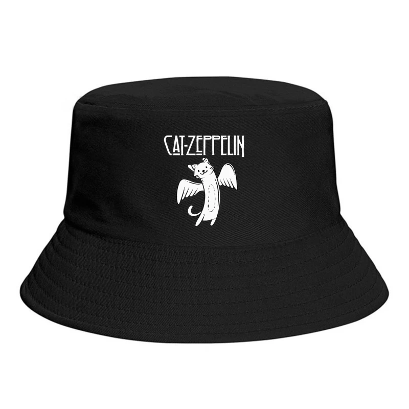 Flying Cat Zeppelin Logo - Musical Band Cartoon Bucket Hat