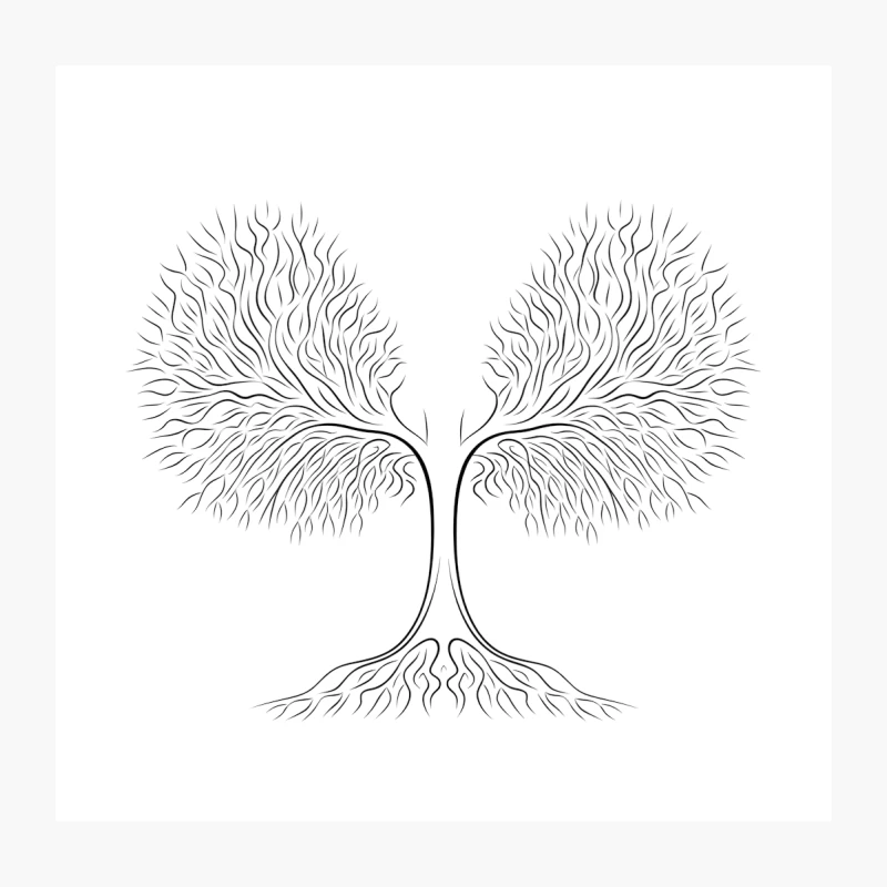 Symmetrical Tree Illustration with Intricate Branches and Roots Throw Pillow