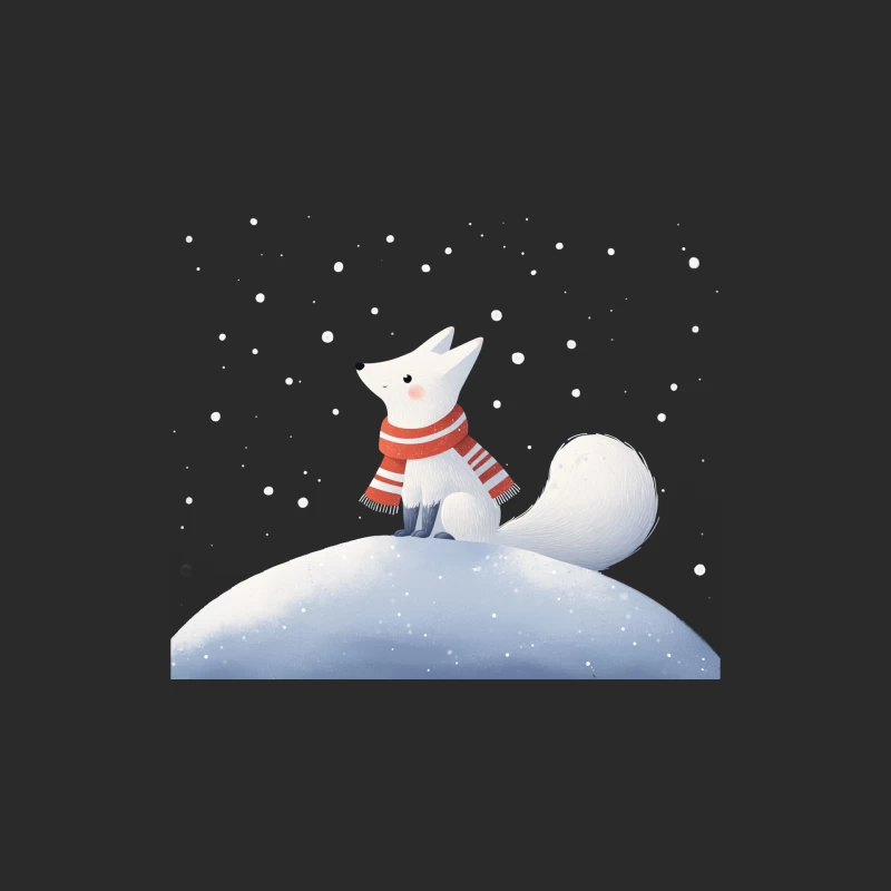 Cute Arctic Fox in Red Scarf on Snowy Hill Baseball Cap