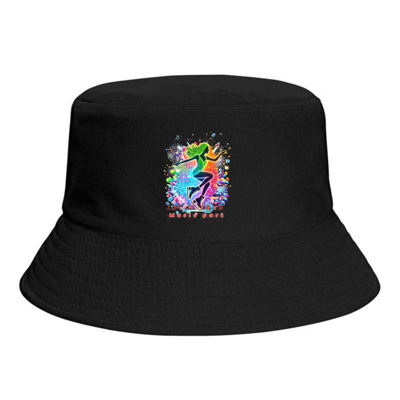 Neon ice skater girl Silhouette with Retro Music Vibes Bucket Hat