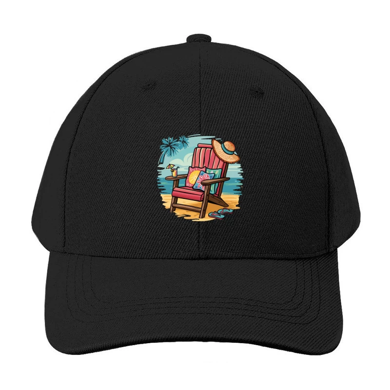 Relaxing Beach Scene with Chair and Accessories Baseball Cap