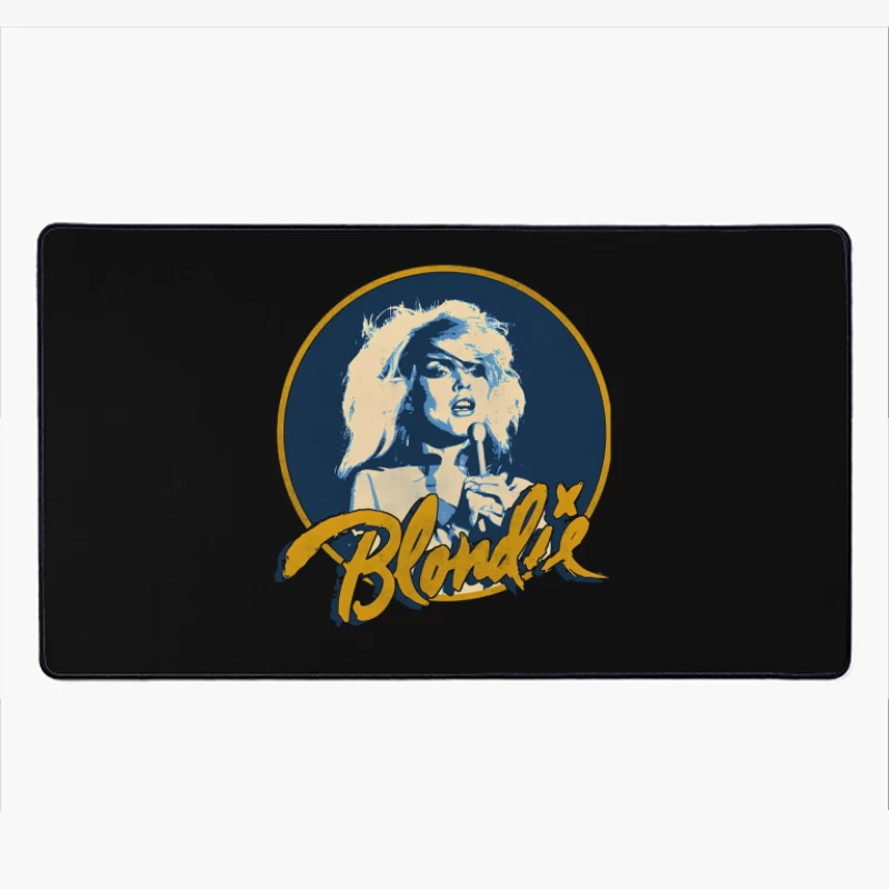 Vintage Blondie Band Logo with Blue and Gold Design Desk Mat