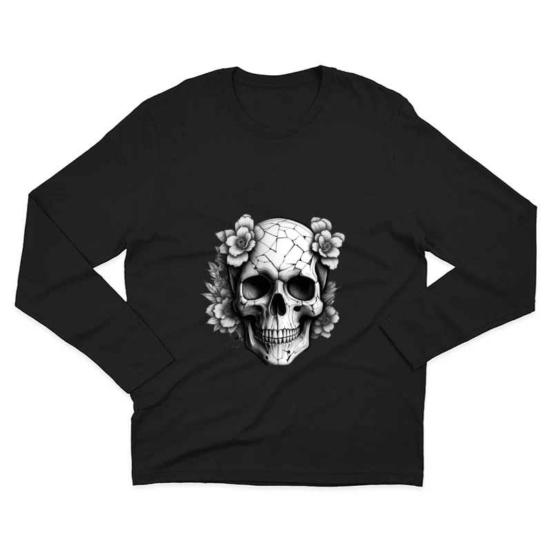 Cracked Skull with Flowers Male Long Sleeve T-Shirt